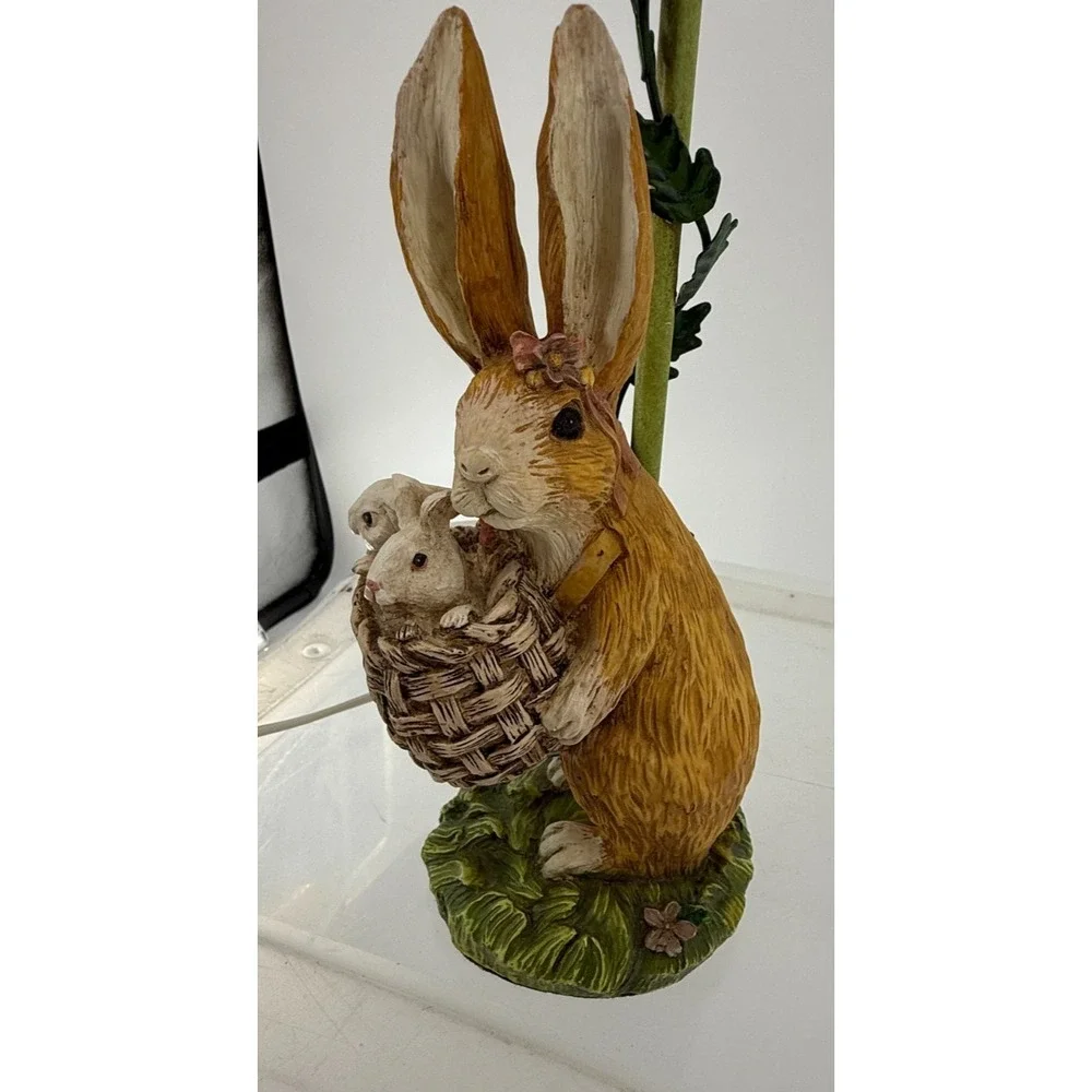 Vintage Rabbit Table Lamp with Beaded Shade Woodland Cottagecore Decor